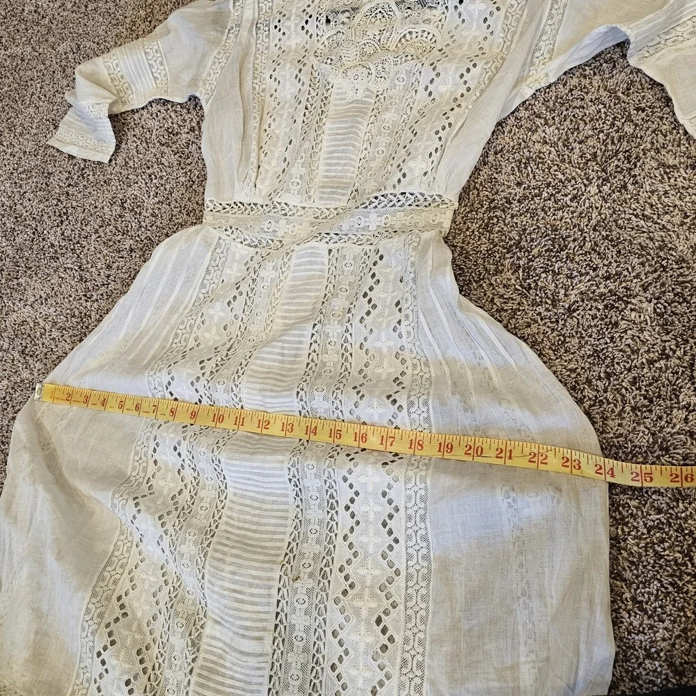 1900s Antique Edwardian White Summer Garden Lawn Dress Lace Linen Tea Gown #68 - Picture 12 of 14